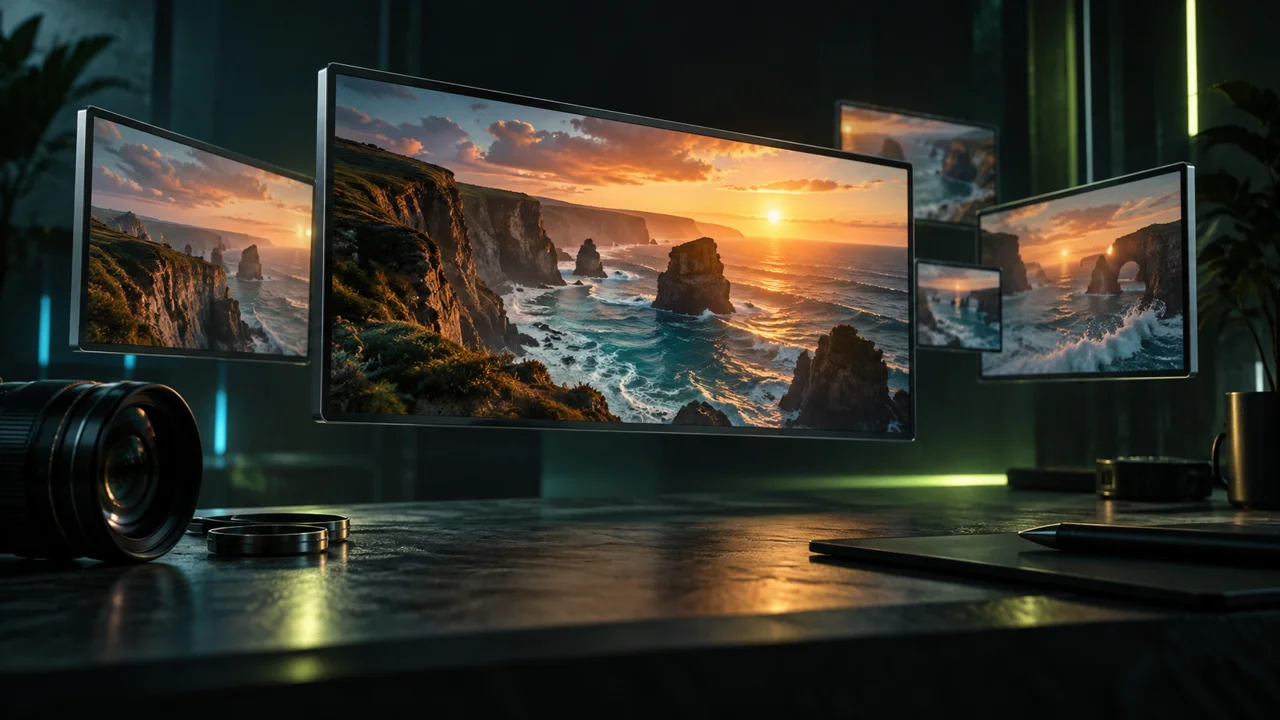 Cinematic film frames illuminated by green light